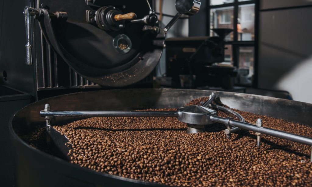 coffee beans in the roaster